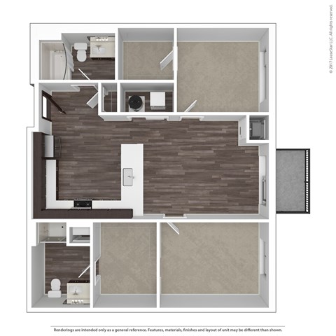 Floor plan for 2 beds, 2 baths, 1160 sqft